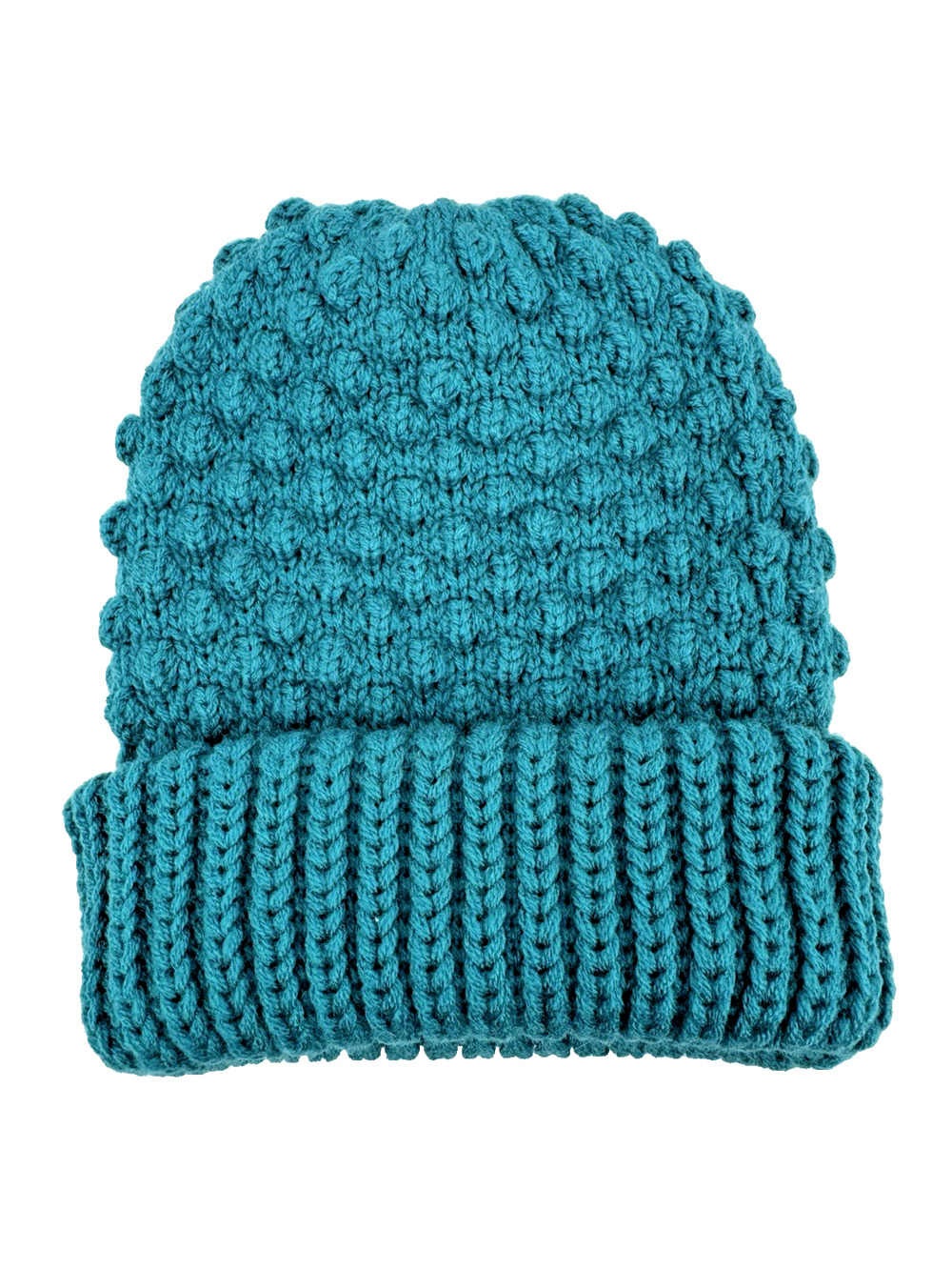 Bubble Knit Beanie Teal English Village Acrylic Sock Hat Vintage Winter 60s 70s
